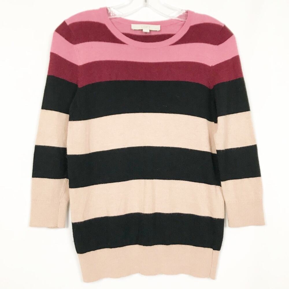 Loft Pink Ombré Striped Crewneck Sweater Sz SP